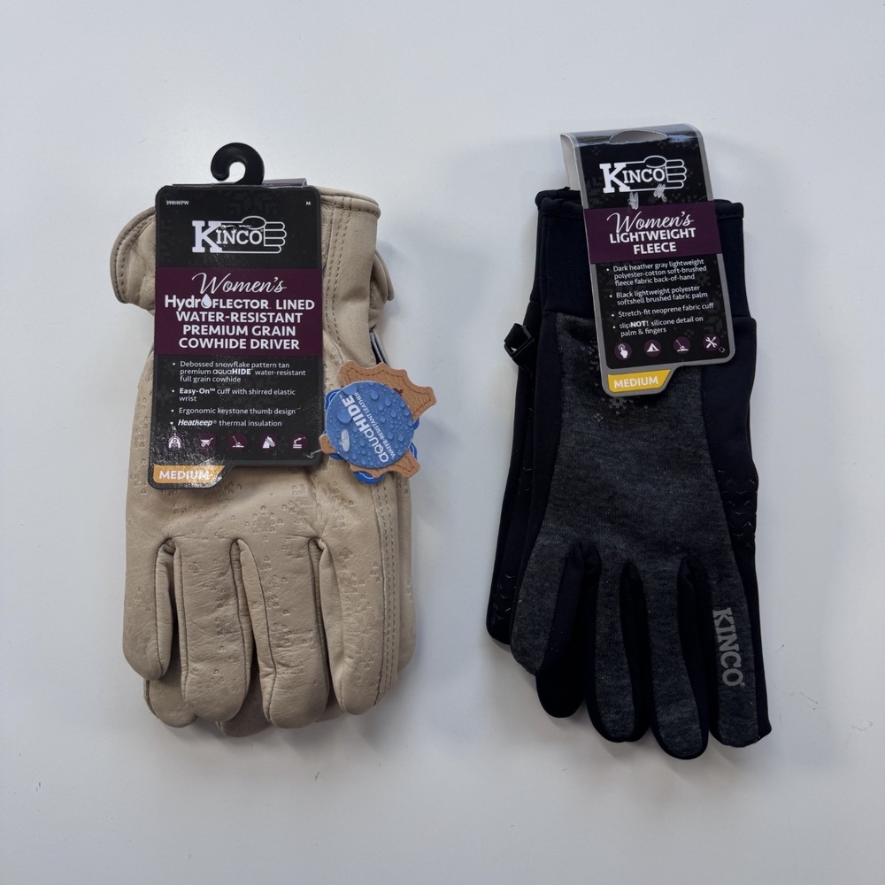 KINCO Glove Bundle x 2 Womens‎ Medium Lined Cowhide Driver & Lightweight Fleece